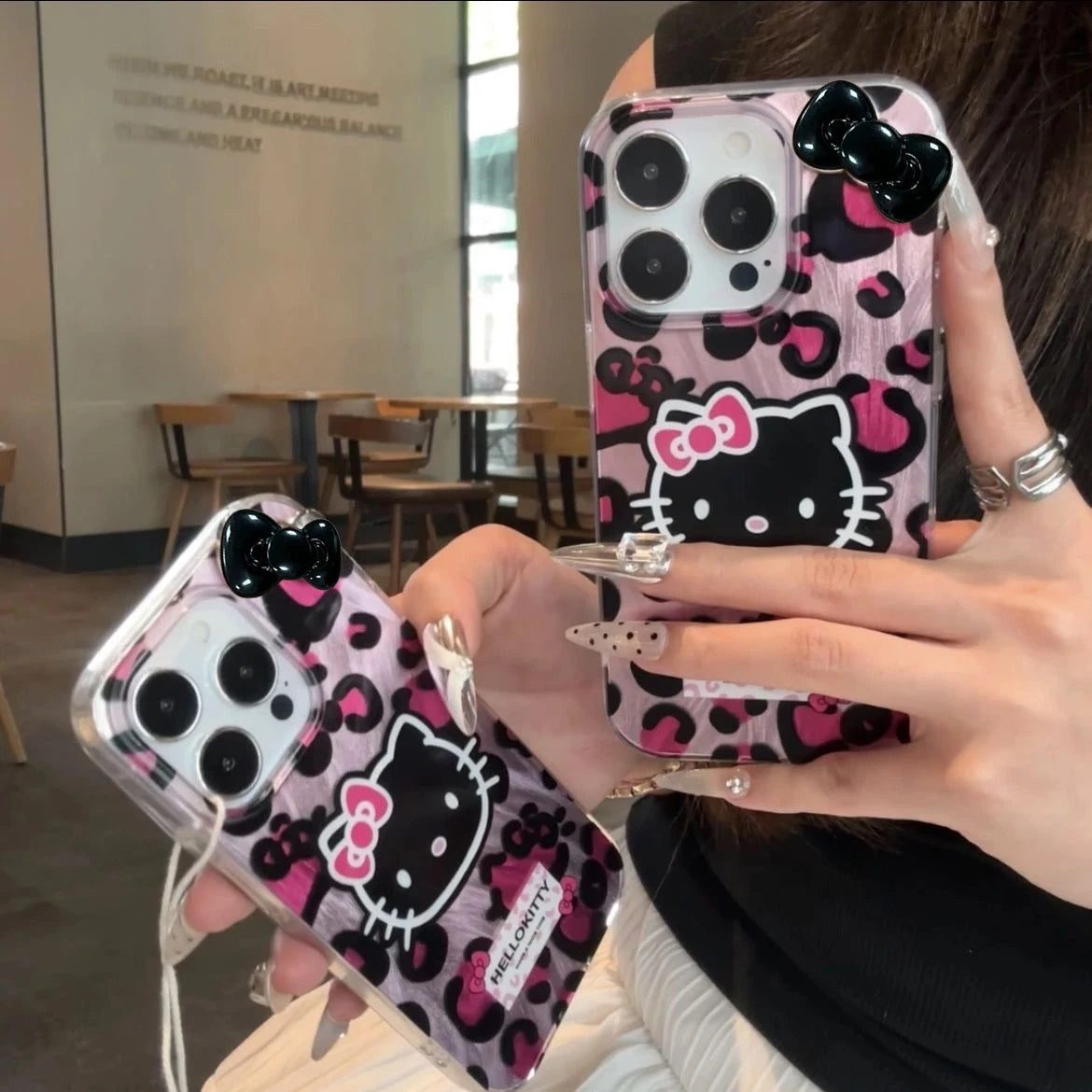 Hello Kitty pink leopard phone case for iPhone 15 14 13 12 Pro Max