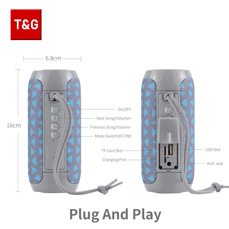 Portable bluetooth speaker with waterproof design, TWS pairing, and FM radio