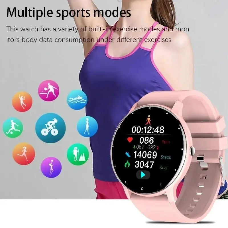 Rose gold waterproof smartwatch for women with fitness tracker and alerts