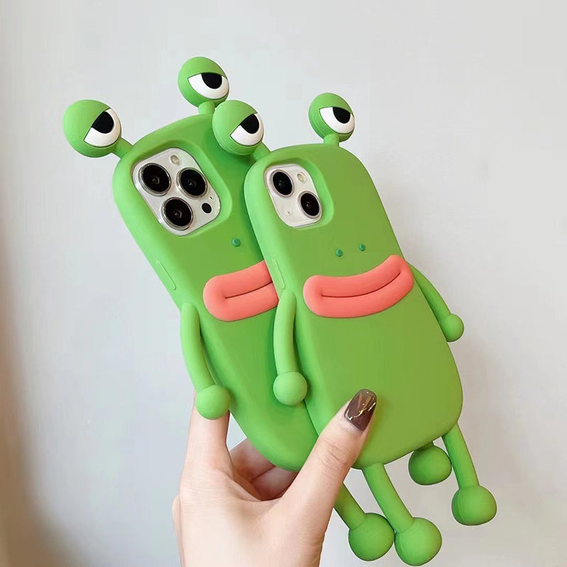 Cute frog phone case with 3D design, shockproof bumper, soft silicone