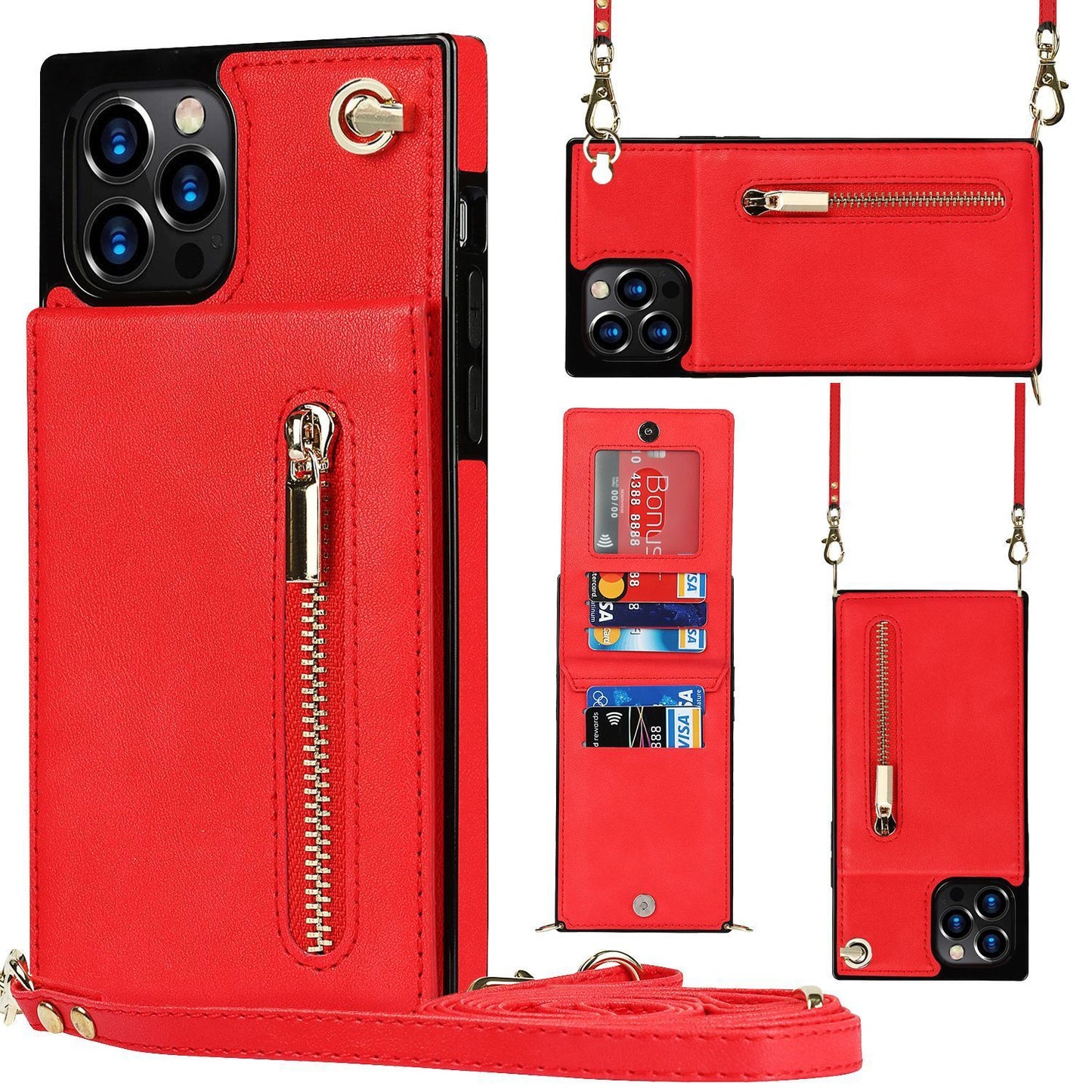 Crossbody phone case with zipper wallet and adjustable strap for convenience