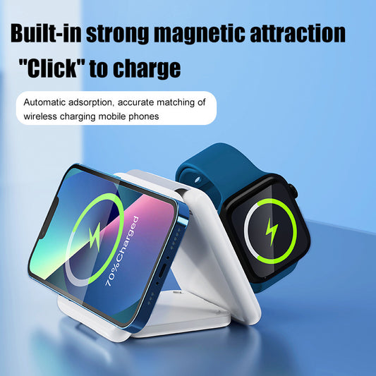 3-in-1 foldable magnetic wireless charger for phone, watch, and earbuds