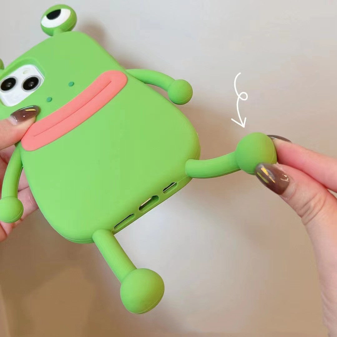 Cute frog phone case with 3D design, shockproof bumper, soft silicone