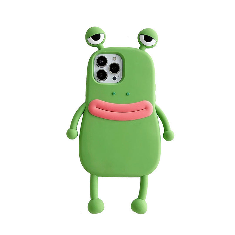 Cute frog phone case with 3D design, shockproof bumper, soft silicone