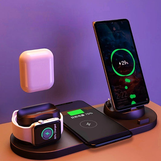 6-in-1 wireless charging station for phone, watch, earbuds, fast charging